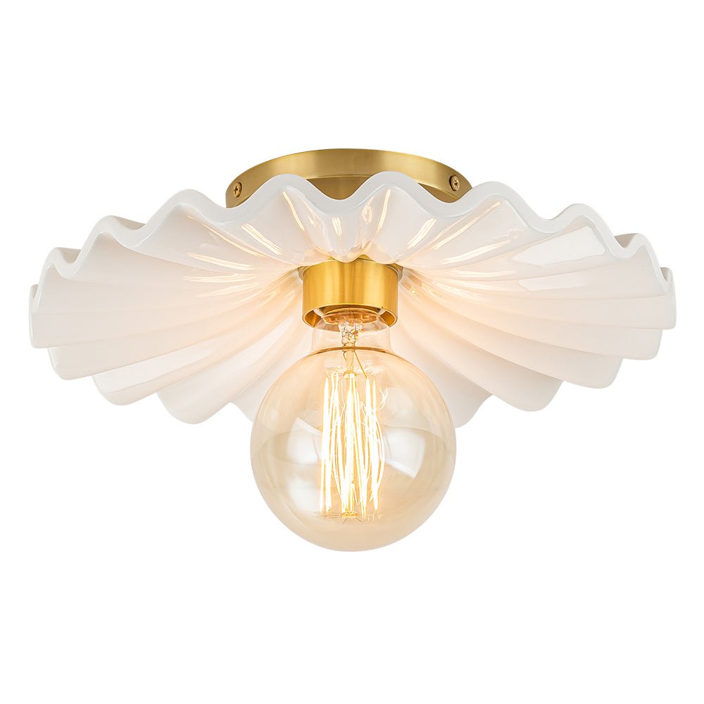 Moderno Plafoniera Semi Flush in Ceramica Pieghettata con 1 Luce