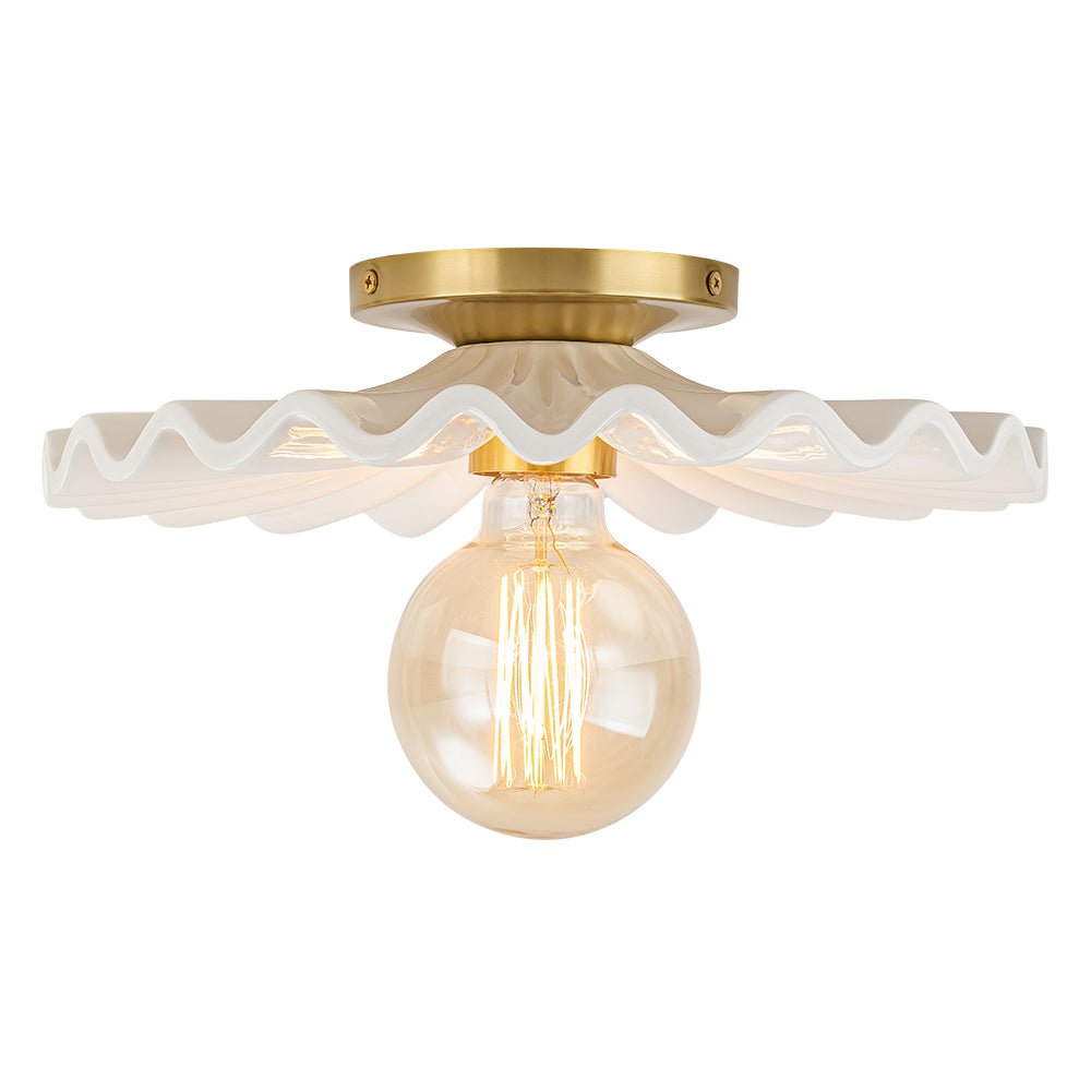Moderno Plafoniera Semi Flush in Ceramica Pieghettata con 1 Luce