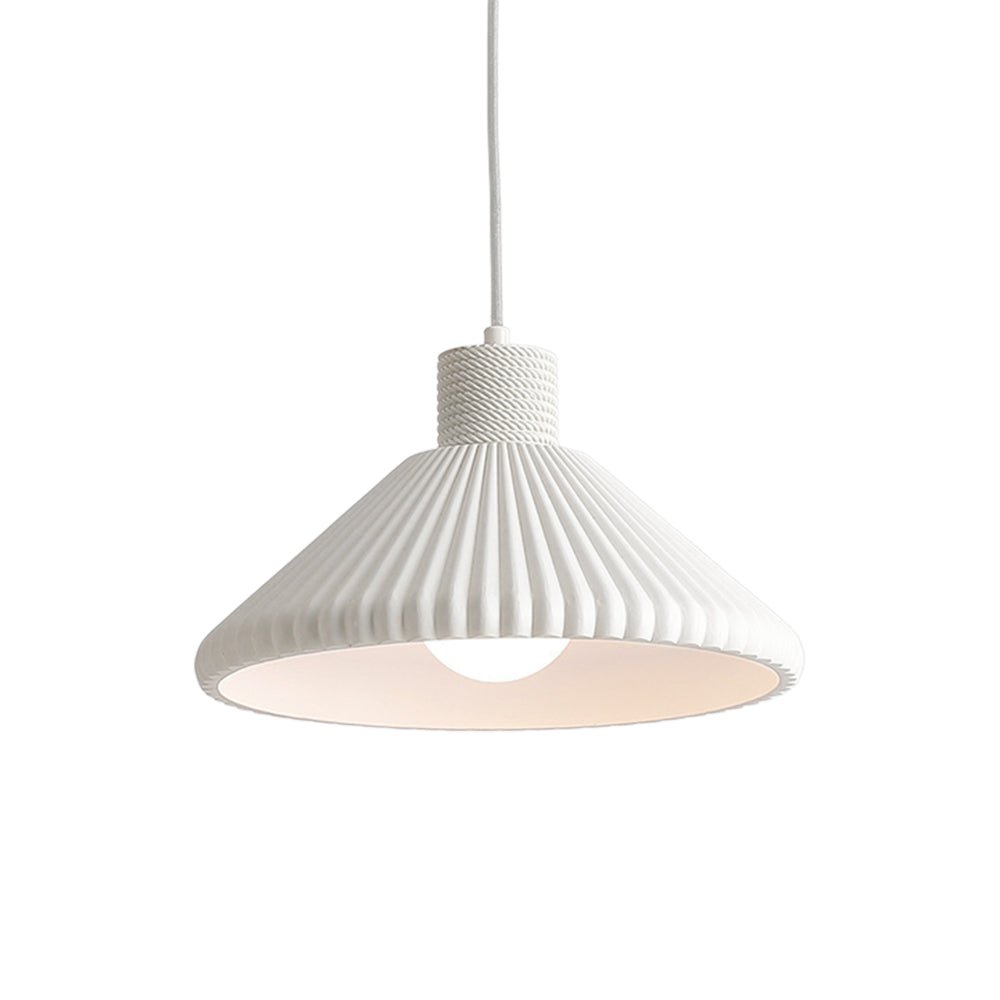 Moderna Lampada a Sospensione Conica Pieghettata in Resina per Tavolo da Pranzo