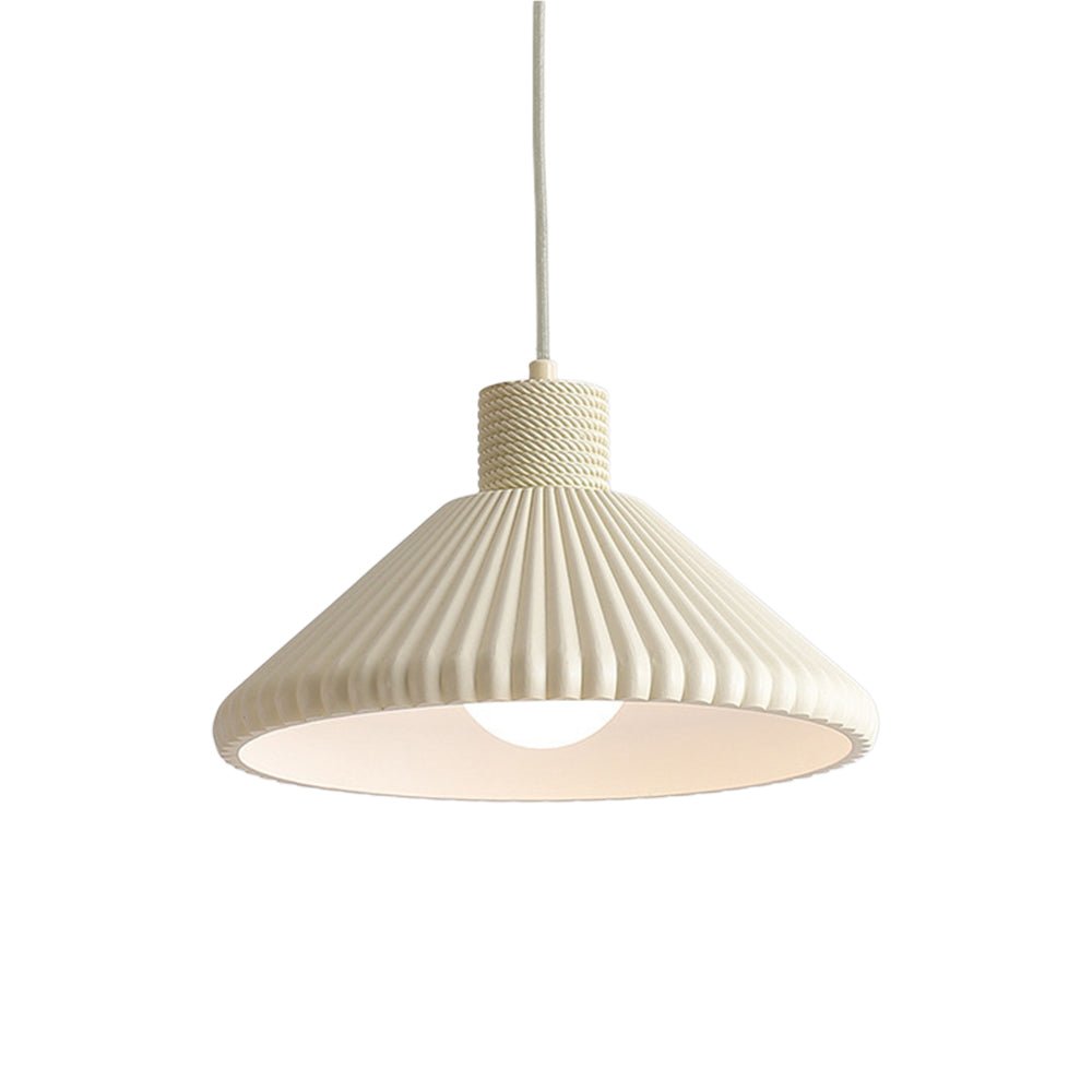 Moderna Lampada a Sospensione Conica Pieghettata in Resina per Tavolo da Pranzo