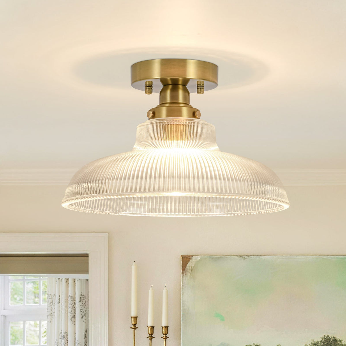Moderno Lampadario a 1 Luce con Forma a Cupola in Vetro a Righe