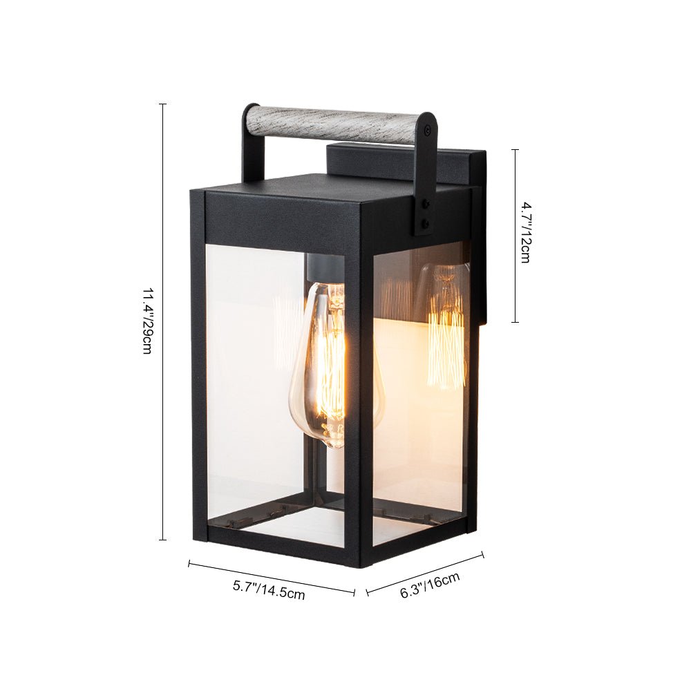 Moderna Applique da Esterno Rettangolare in Vetro Trasparente con Finitura in Legno
