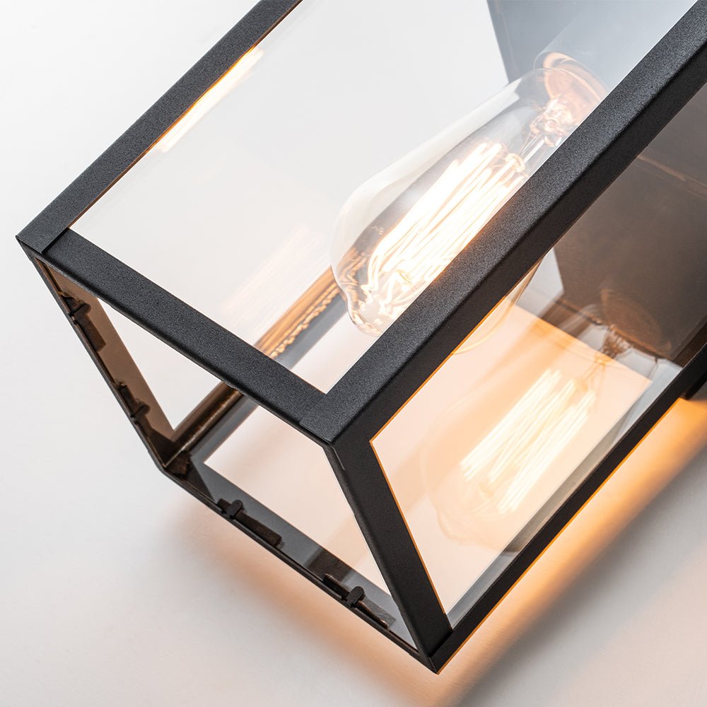 Moderna Applique da Esterno Rettangolare in Vetro Trasparente con Finitura in Legno