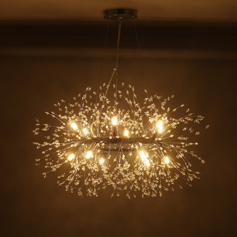 Moderno Lampadario Rotondo Dandelion con 12 Luci in Cristallo