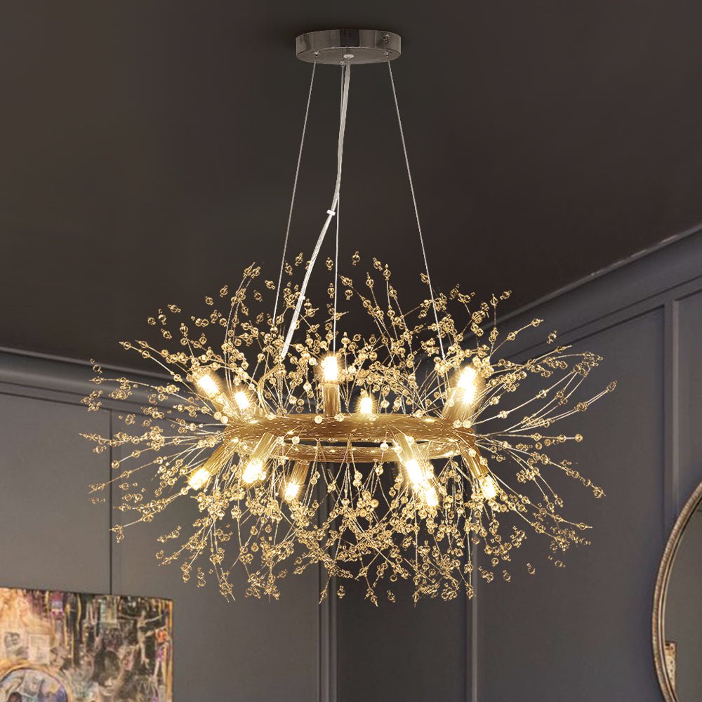 Moderno Lampadario Rotondo Dandelion con 12 Luci in Cristallo
