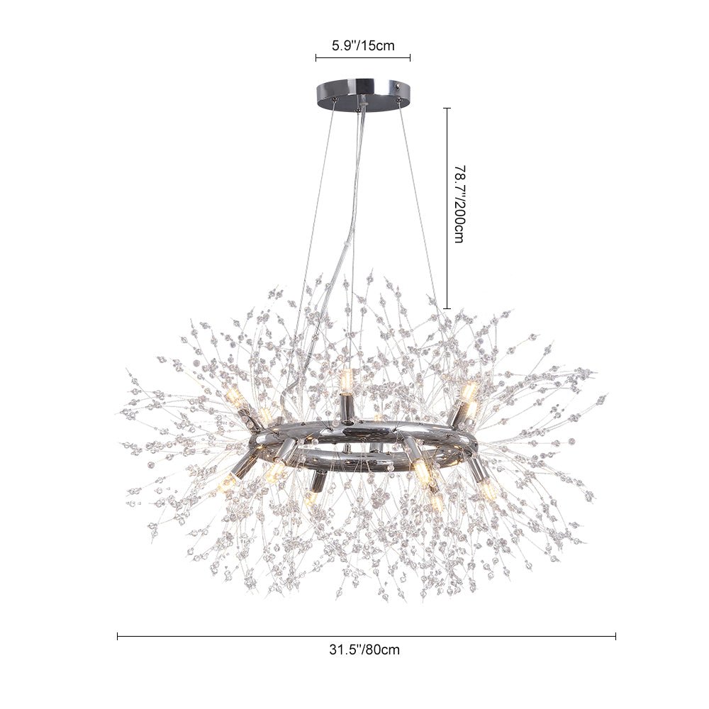 Moderno Lampadario Rotondo Dandelion con 12 Luci in Cristallo