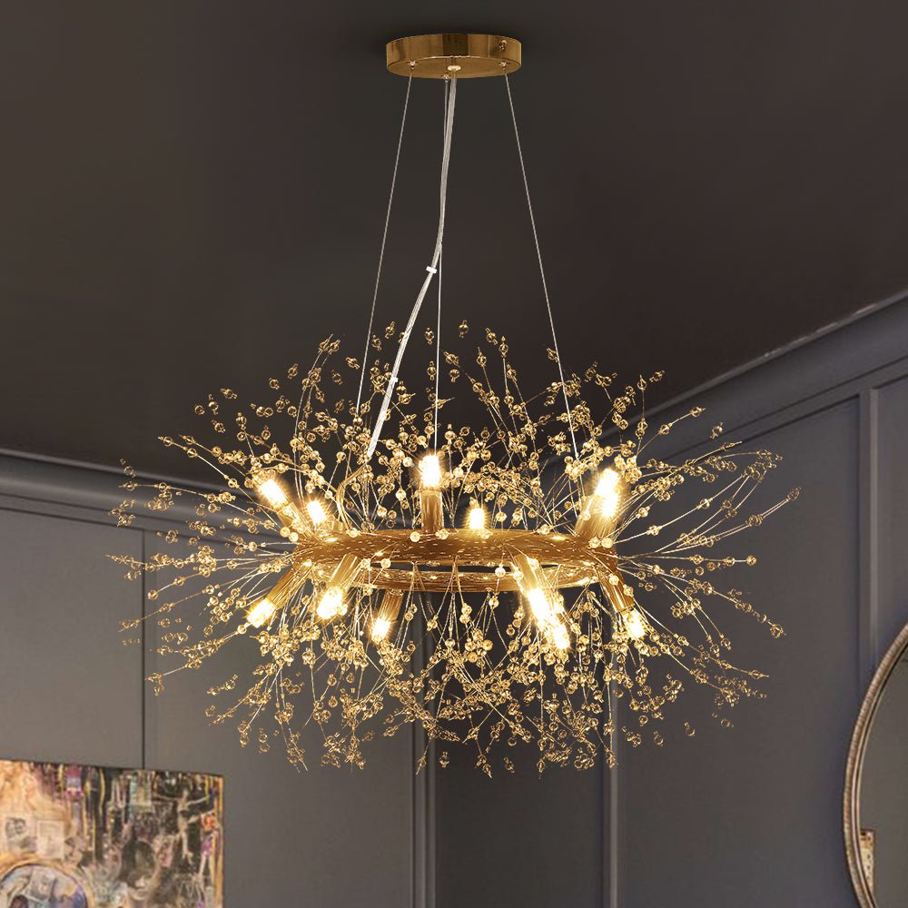 Moderno Lampadario Rotondo Dandelion con 12 Luci in Cristallo