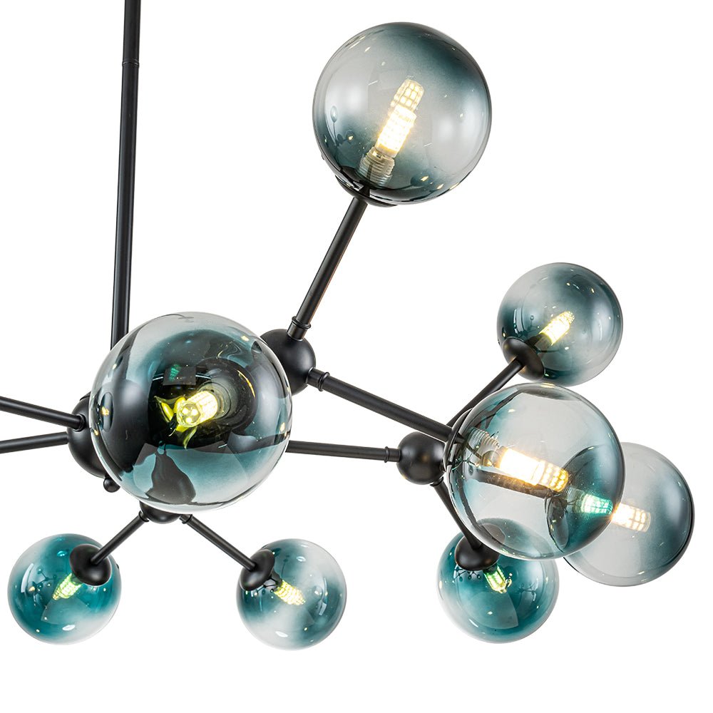 Moderno Lampadario Lineare in Vetro Globo Blu Gradiente con 15 Luci Sputnik