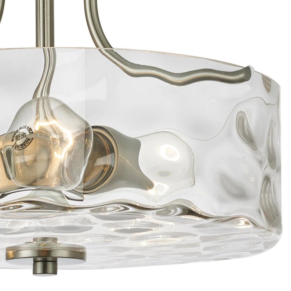 Moderno lampadario semi-incassato a 2 luci in vetro martellato