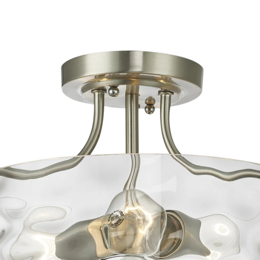 Moderno lampadario semi-incassato a 2 luci in vetro martellato