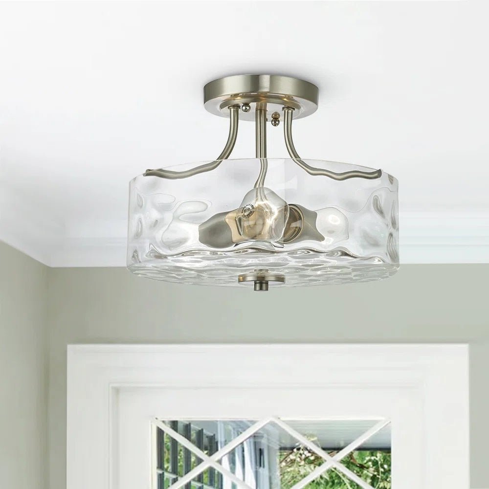 Moderno lampadario semi-incassato a 2 luci in vetro martellato