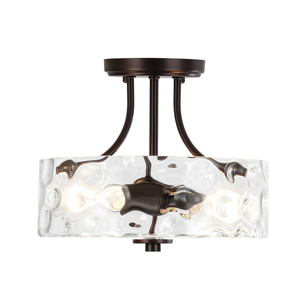 Moderno lampadario semi-incassato a 2 luci in vetro martellato