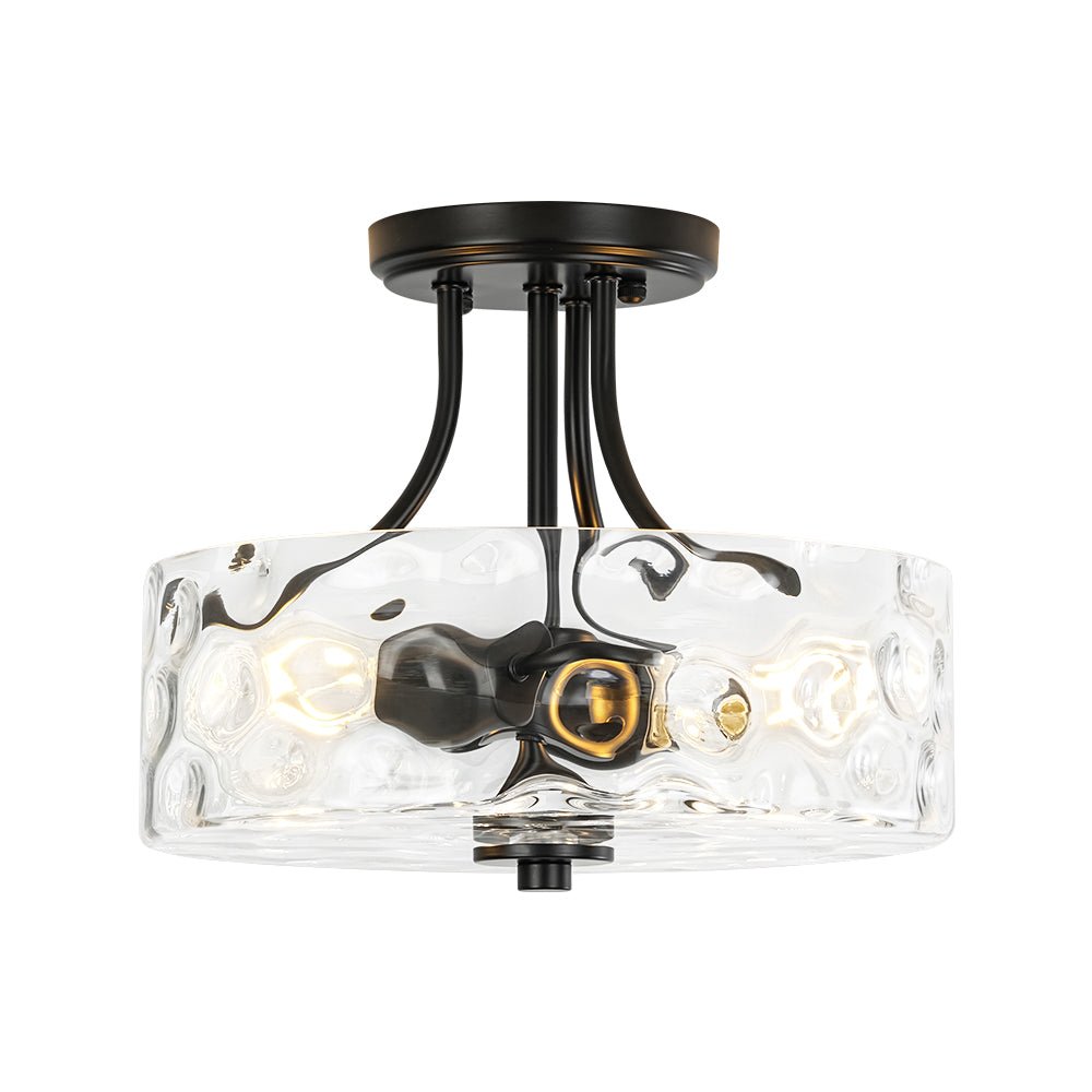 Moderno lampadario semi-incassato a 2 luci in vetro martellato
