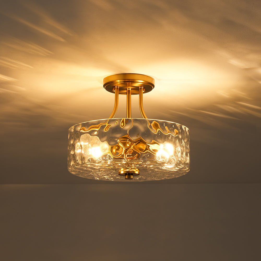 Moderno lampadario semi-incassato a 2 luci in vetro martellato