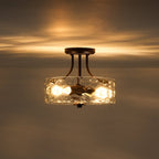 Moderno lampadario semi-incassato a 2 luci in vetro martellato