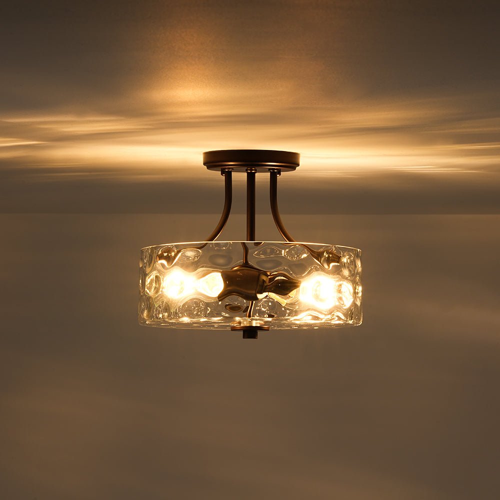 Moderno lampadario semi-incassato a 2 luci in vetro martellato