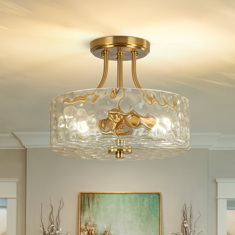 Moderno lampadario semi-incassato a 2 luci in vetro martellato