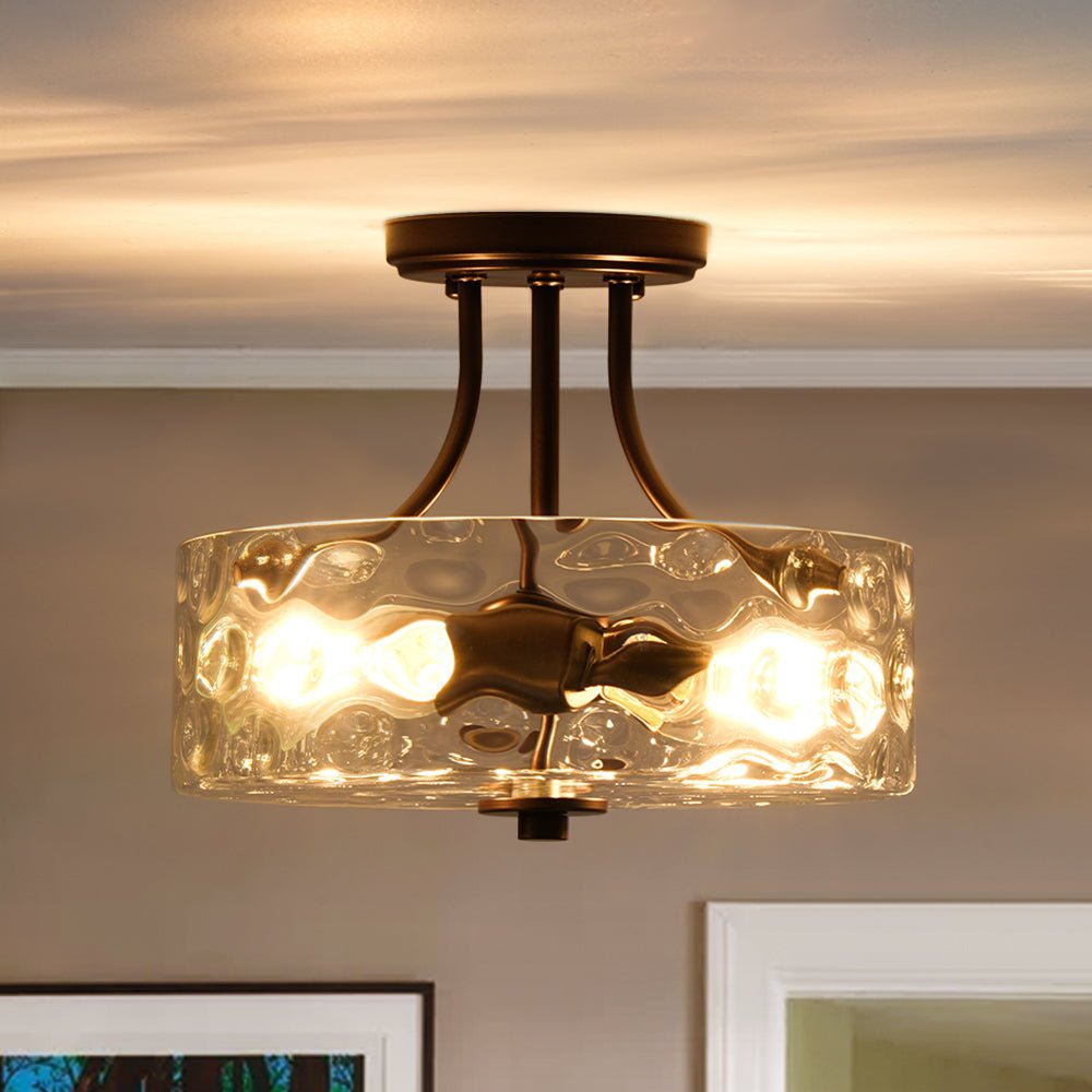 Moderno lampadario semi-incassato a 2 luci in vetro martellato