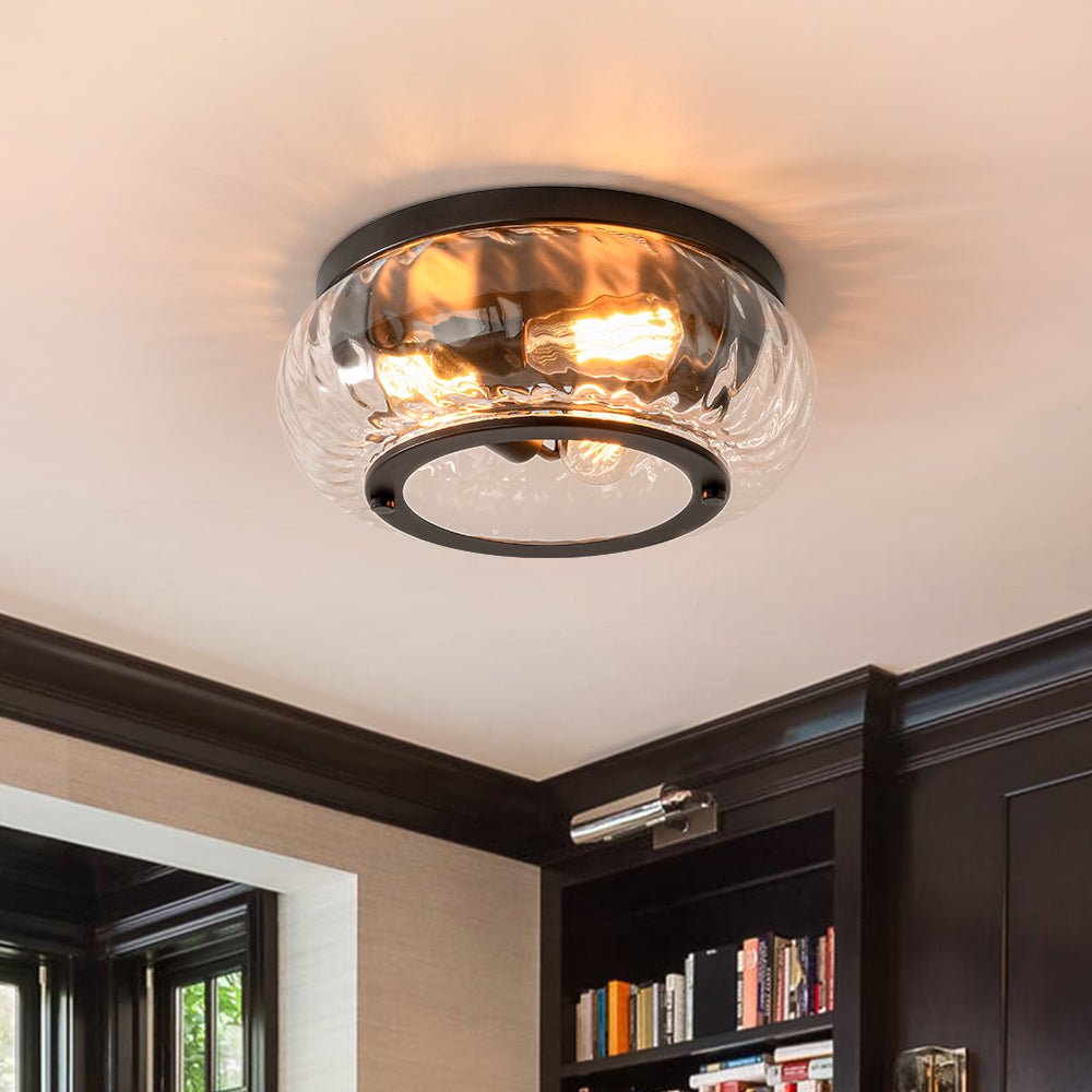 Moderno Faretto da Soffitto a 3 Luci con Paralume in Vetro Trasparente a Motivo Acqua