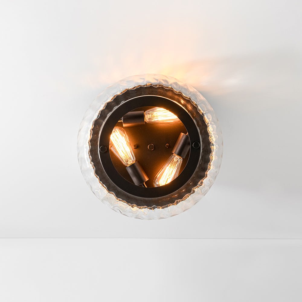Moderno Faretto da Soffitto a 3 Luci con Paralume in Vetro Trasparente a Motivo Acqua