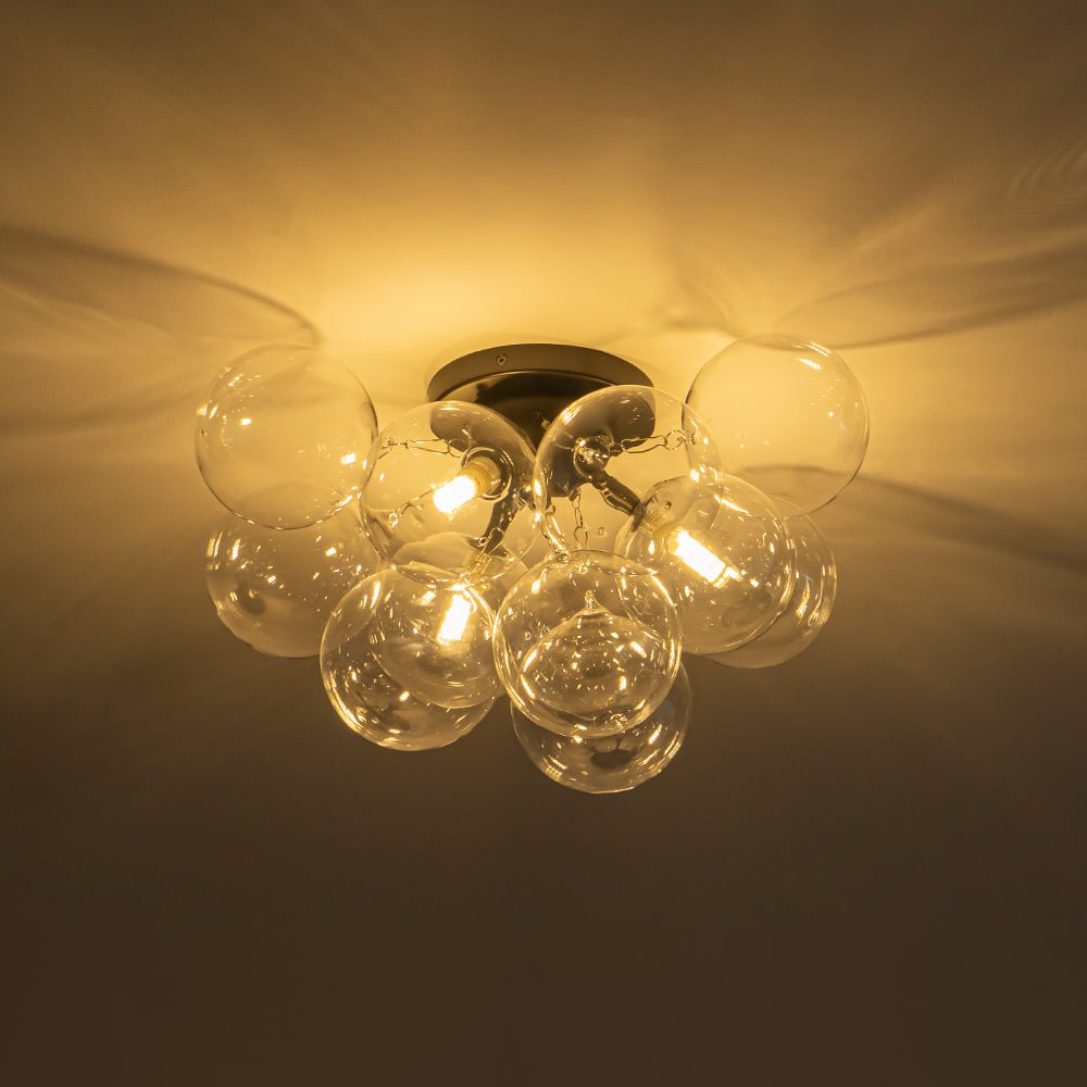 Moderno Plafoniera Cluster a 3 Luci in Vetro Trasparente a Bolle