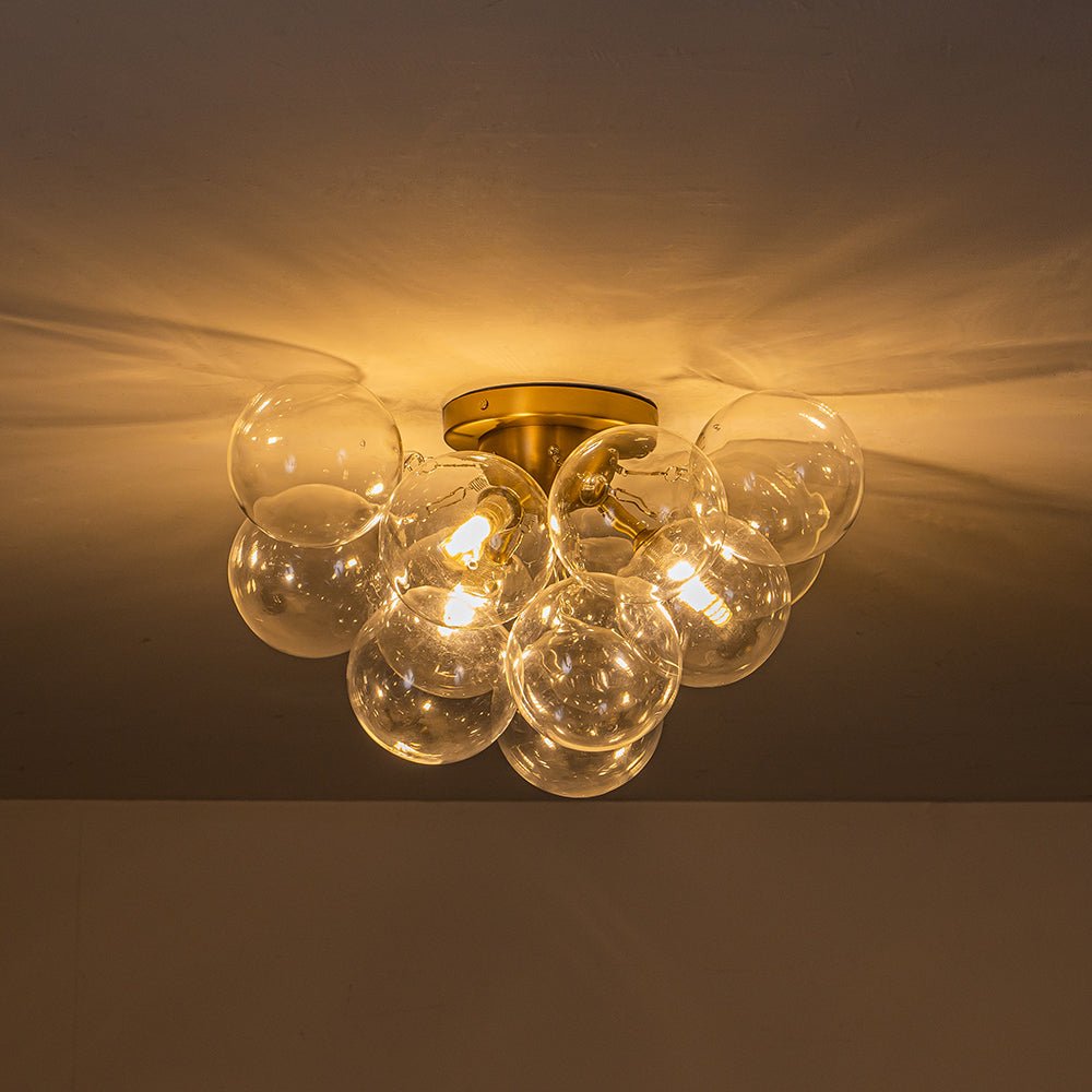 Moderno Plafoniera Cluster a 3 Luci in Vetro Trasparente a Bolle