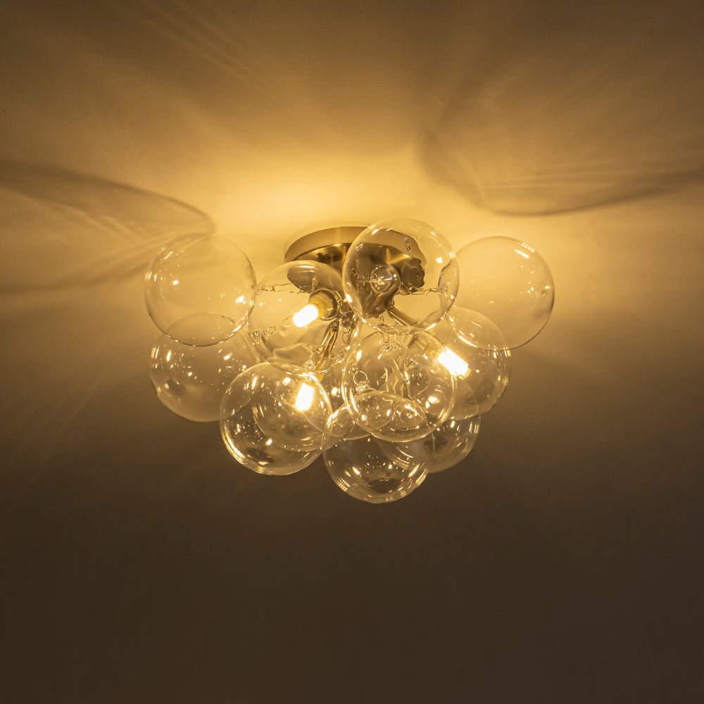 Moderno Plafoniera Cluster a 3 Luci in Vetro Trasparente a Bolle