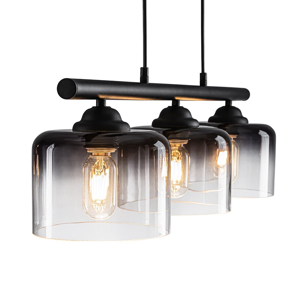 Moderno Pendente Lineare con 3 Luci e Paralumi a Campana Grigio Gradiente per Isola Cucina