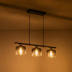 Moderno Pendente Lineare con 3 Luci e Paralumi a Campana Grigio Gradiente per Isola Cucina