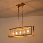 Lampadario Moderno a 5 Luci per Isola Cucina Rettangolare con Paralumi in Vetro