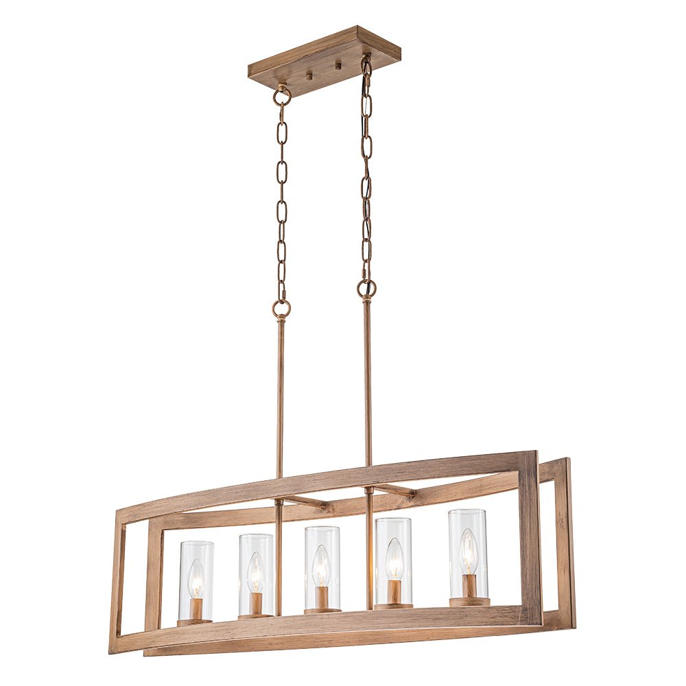 Lampadario Moderno a 5 Luci per Isola Cucina Rettangolare con Paralumi in Vetro