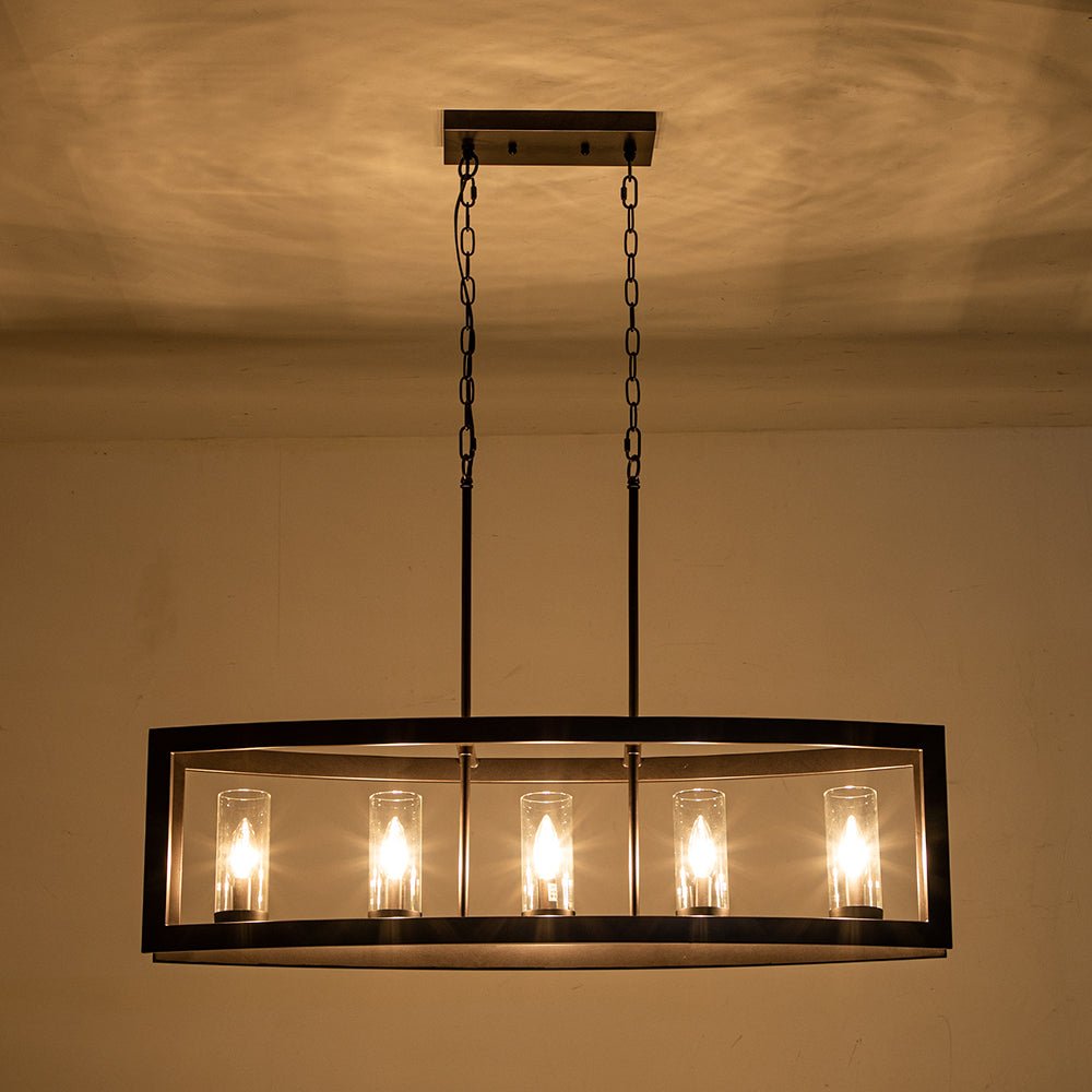 Lampadario Moderno a 5 Luci per Isola Cucina Rettangolare con Paralumi in Vetro