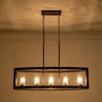 Lampadario Moderno a 5 Luci per Isola Cucina Rettangolare con Paralumi in Vetro