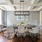 Lampadario Moderno a 5 Luci per Isola Cucina Rettangolare con Paralumi in Vetro