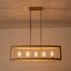 Lampadario Moderno a 5 Luci per Isola Cucina Rettangolare con Paralumi in Vetro