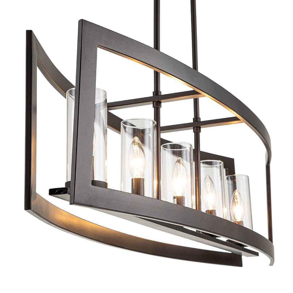 Lampadario Moderno a 5 Luci per Isola Cucina Rettangolare con Paralumi in Vetro
