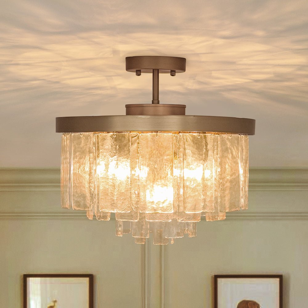Moderno Lampadario a Tamburo a 5 Luci in Vetro d'Acqua a Strati
