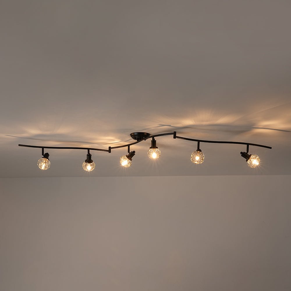 Moderna Lampada da Soffitto a Spot con 6 Luci e Accenti in Cristallo con Teste Rotabili