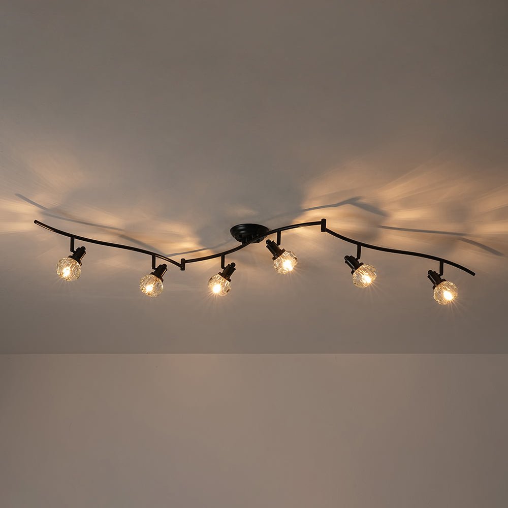 Moderna Lampada da Soffitto a Spot con 6 Luci e Accenti in Cristallo con Teste Rotabili