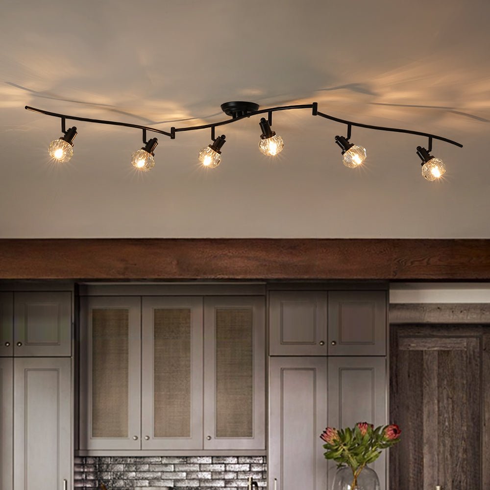 Moderna Lampada da Soffitto a Spot con 6 Luci e Accenti in Cristallo con Teste Rotabili