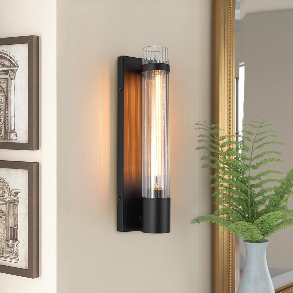 Applique da bagno moderna in vetro cilindrico fluted con 1 luce