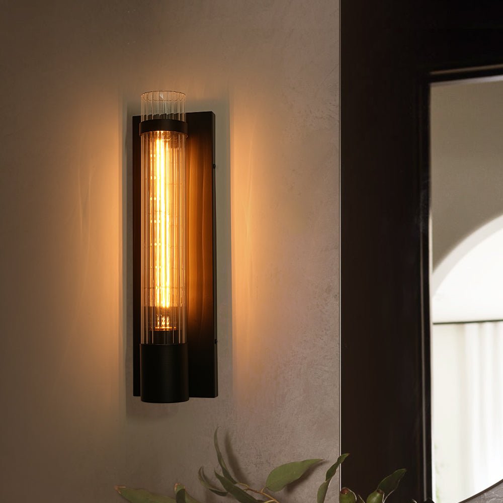 Applique da bagno moderna in vetro cilindrico fluted con 1 luce
