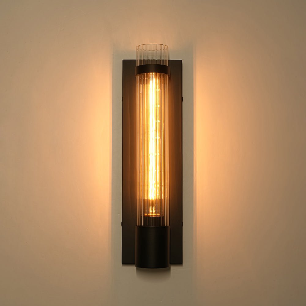 Applique da bagno moderna in vetro cilindrico fluted con 1 luce