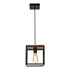 Lampadario Quadrato a Gabbia con 1 Luce e Accenti in Legno Stile Moderno Fattoria
