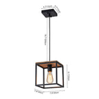 Lampadario Quadrato a Gabbia con 1 Luce e Accenti in Legno Stile Moderno Fattoria
