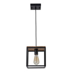 Lampadario Quadrato a Gabbia con 1 Luce e Accenti in Legno Stile Moderno Fattoria