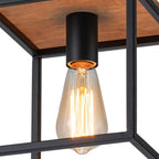 Lampadario Quadrato a Gabbia con 1 Luce e Accenti in Legno Stile Moderno Fattoria