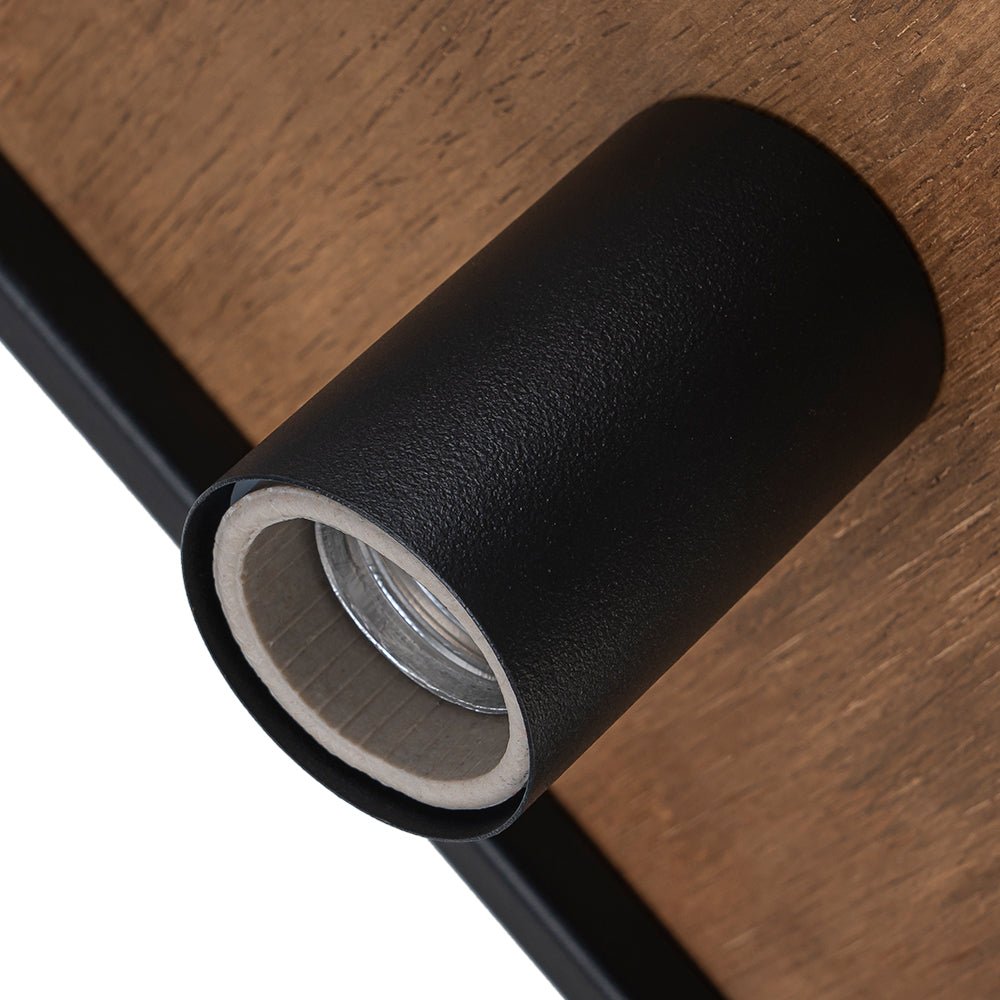 Lampadario Quadrato a Gabbia con 1 Luce e Accenti in Legno Stile Moderno Fattoria