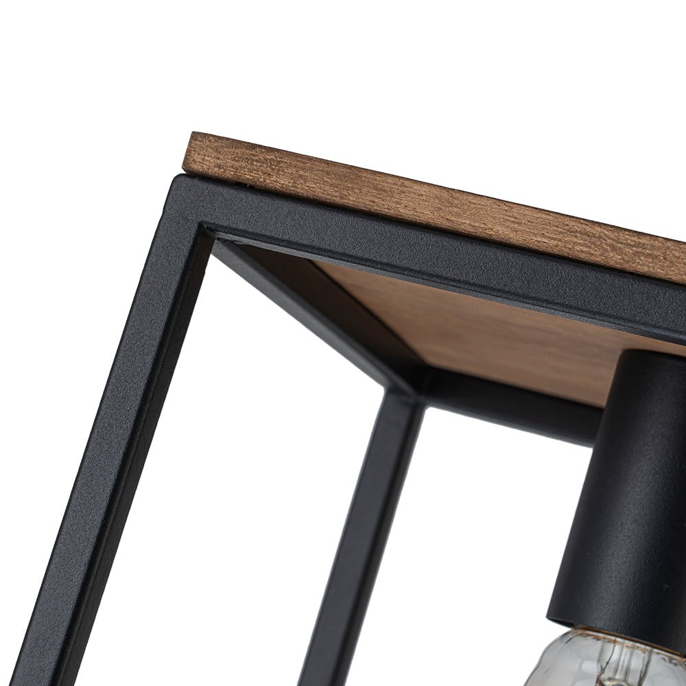 Lampadario Quadrato a Gabbia con 1 Luce e Accenti in Legno Stile Moderno Fattoria