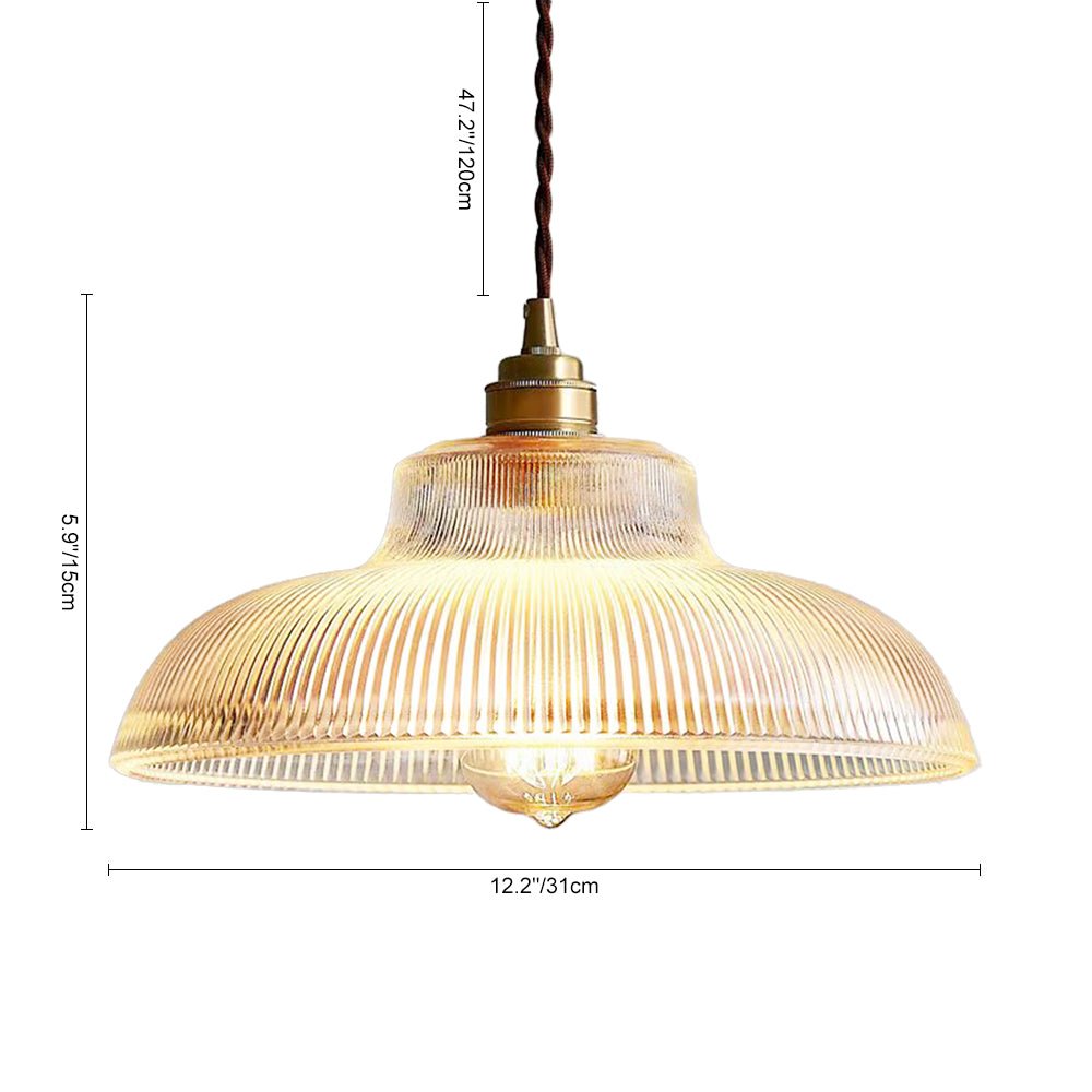 Lampada a sospensione in vetro a forma di cupola a coste, moderna, con 1 luce
